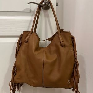 Vince Camuto Brown Leather Shoulder bad with fringe on the sides